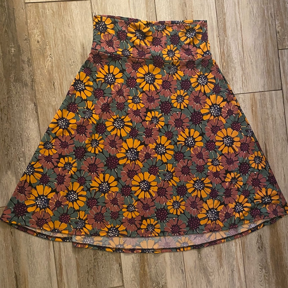 LuLaRoe A-Line Floral Skirt in Mustard, Olive & Rust